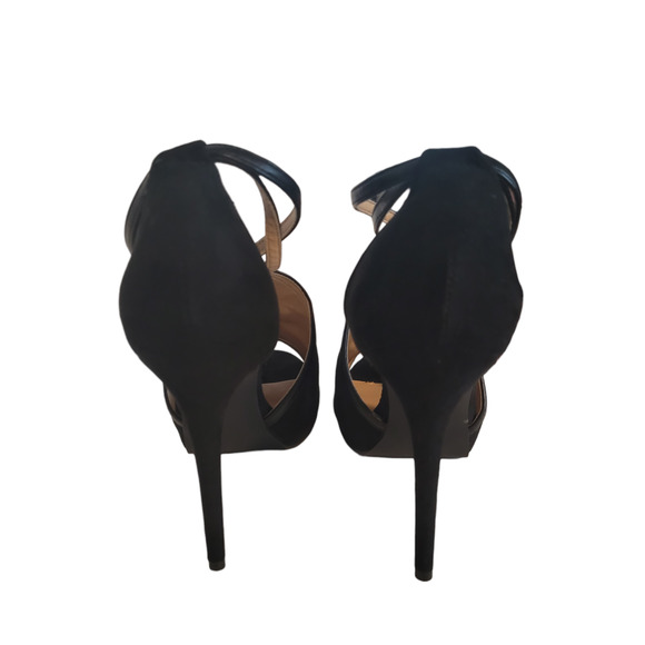 Penny Loves Kenny Women's Velvet Black Cross Strap Peep Toe Stiletto Heels Sz 6 - Picture 5 of 6
